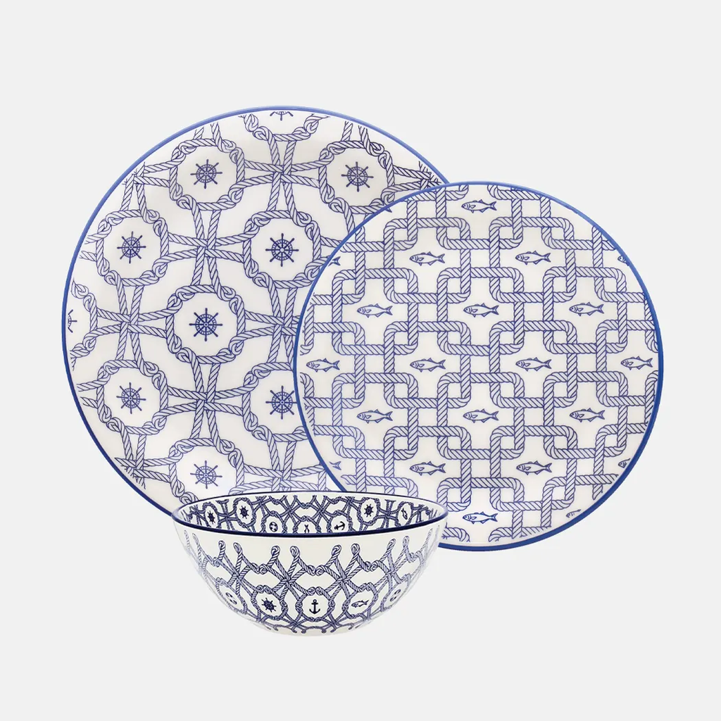 Oxford Floreal-Nautical Stoneware 12 Piece Dinnerware Set Service for 4