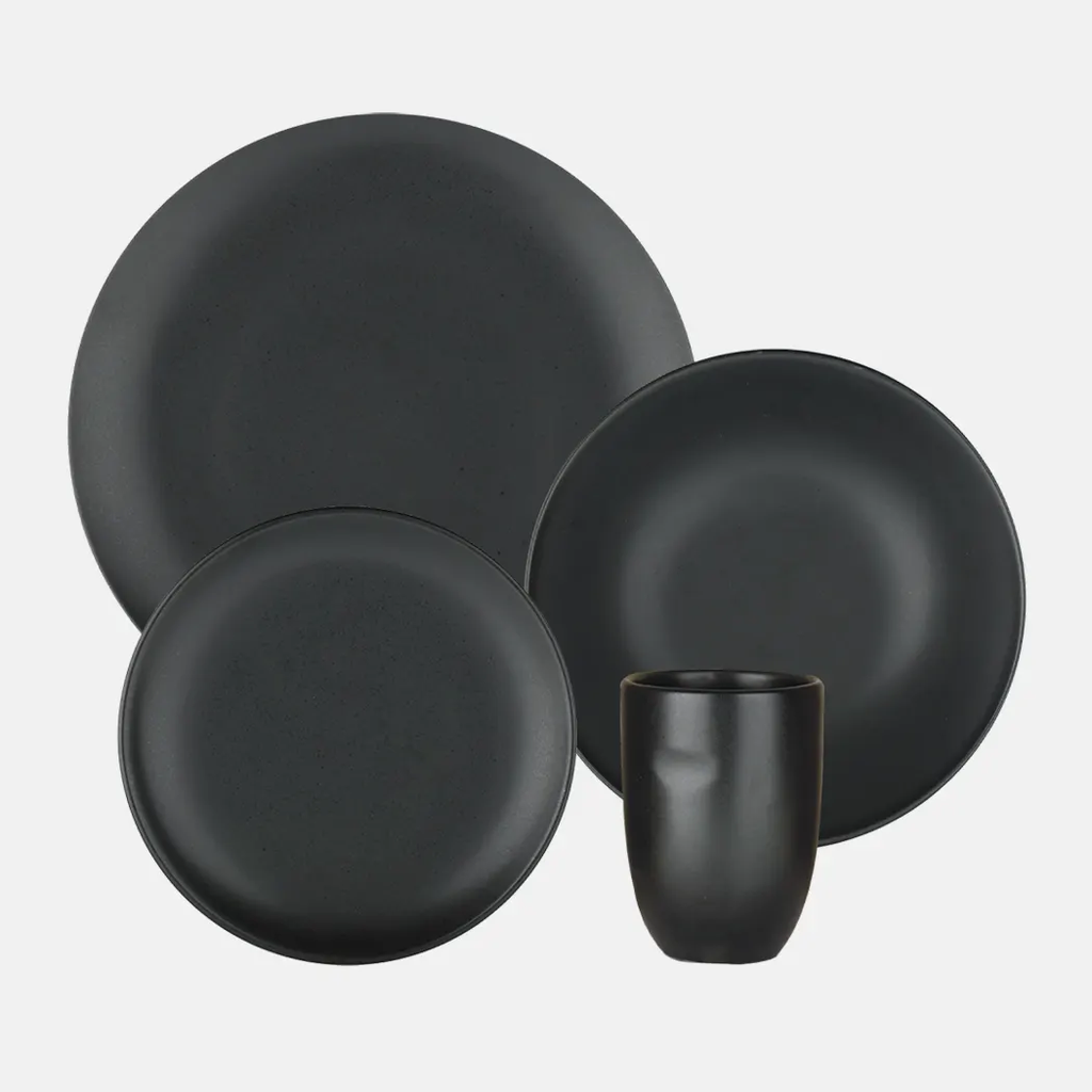 Oxford Unni-Ebony Stoneware 16 Piece Dinnerware Set Service for 4