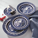 Oxford Flamingo-Blue Willow Porcelain 20 Piece Dinnerware Set 01