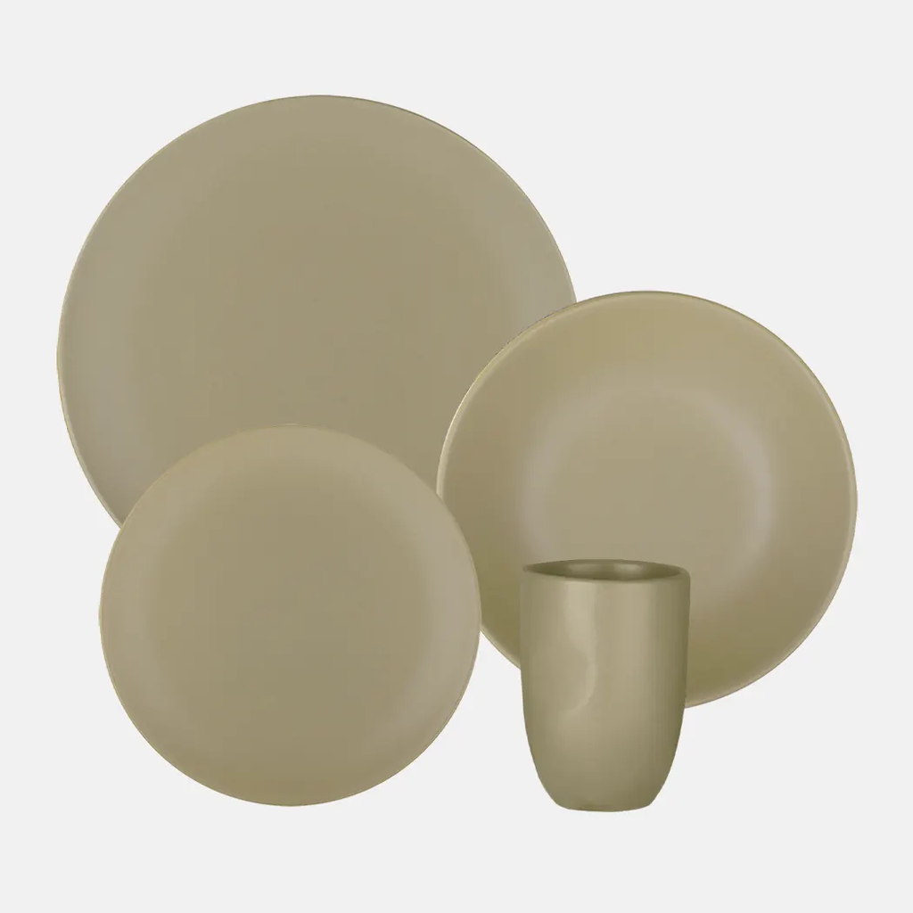 Oxford Unni-Olive Stoneware 16 Piece Dinnerware Set Service for 4