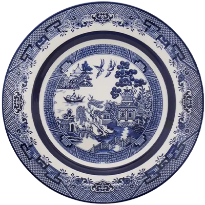 Oxford Flamingo-Blue Willow Porcelain 20 Piece Dinnerware Set Service for 4