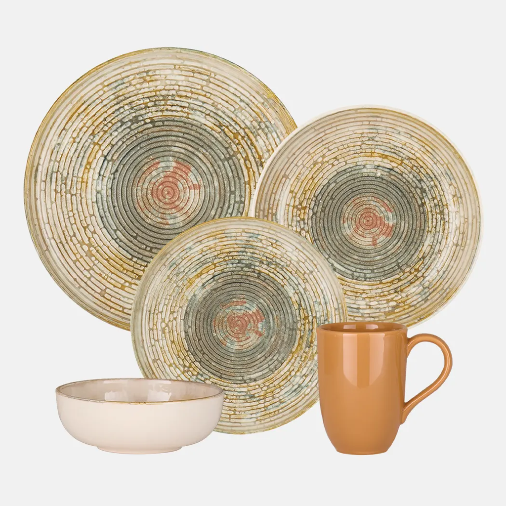 Oxford Contempo-Relic Stoneware 20 Piece Dinnerware Set Service for 4