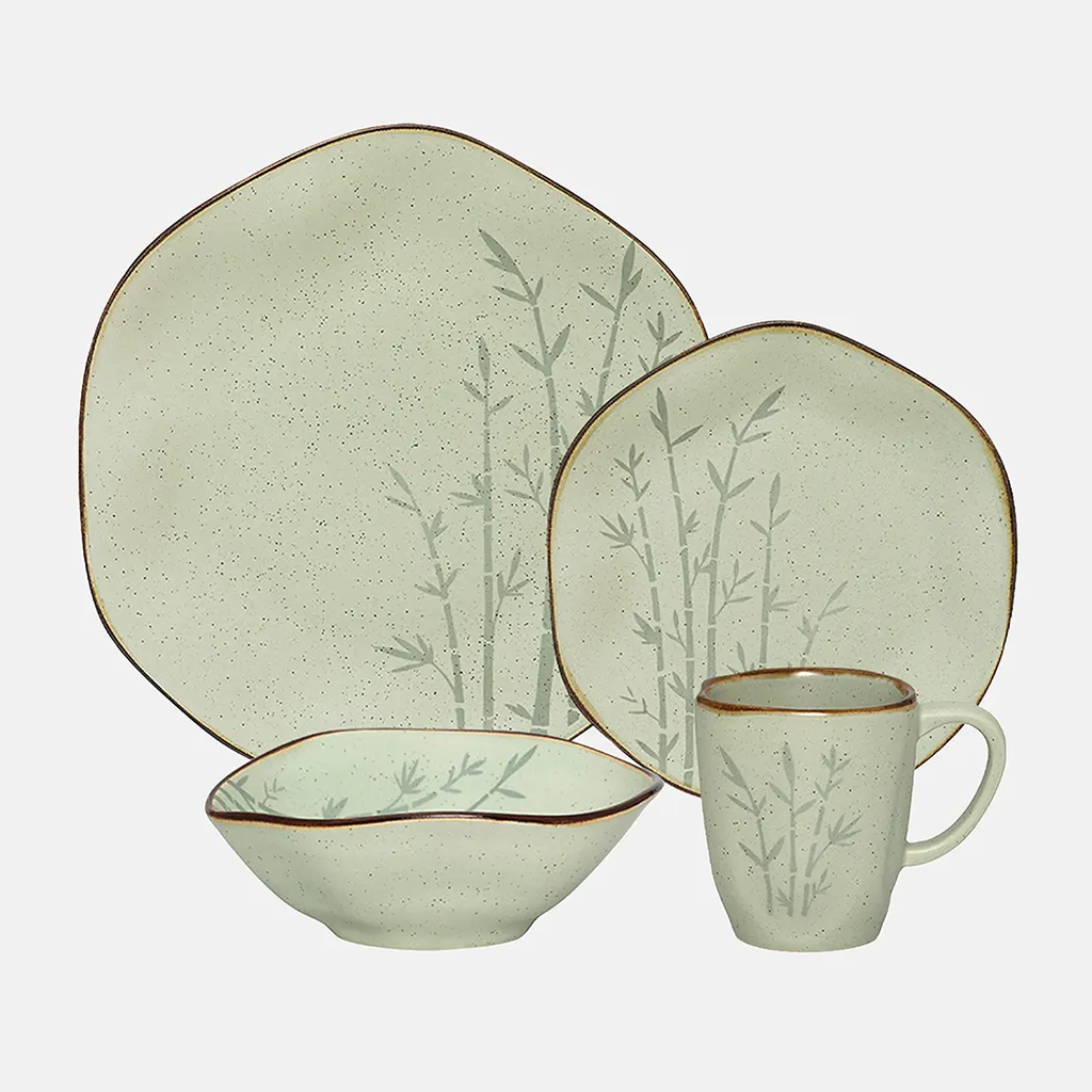 Oxford Ryo-Bamboo Porcelain 16 Piece Dinnerware Set Service for 4